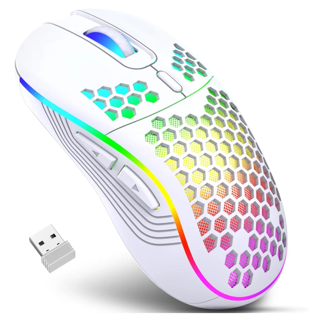 2.4G Wireless Gaming Mouse RGB Lighting Charging Mouse with Adjustable DPI Ergonomic Honeycomb Design for Desktop Laptop